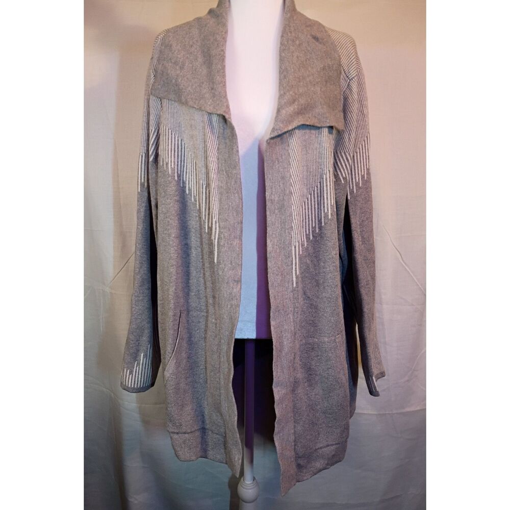 Isaac Mizrahi Live Gray White Knit Open Front Cardigan Sweater Women's Plus 1X